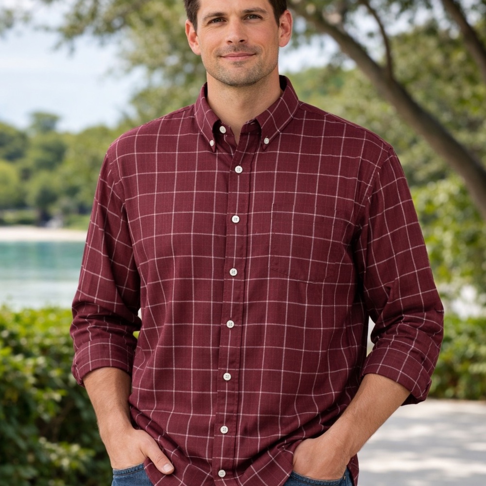 Van Heusen Dress Shirt Mens 3XL 20-20.5 Wine Traveler Business Long Sleeve